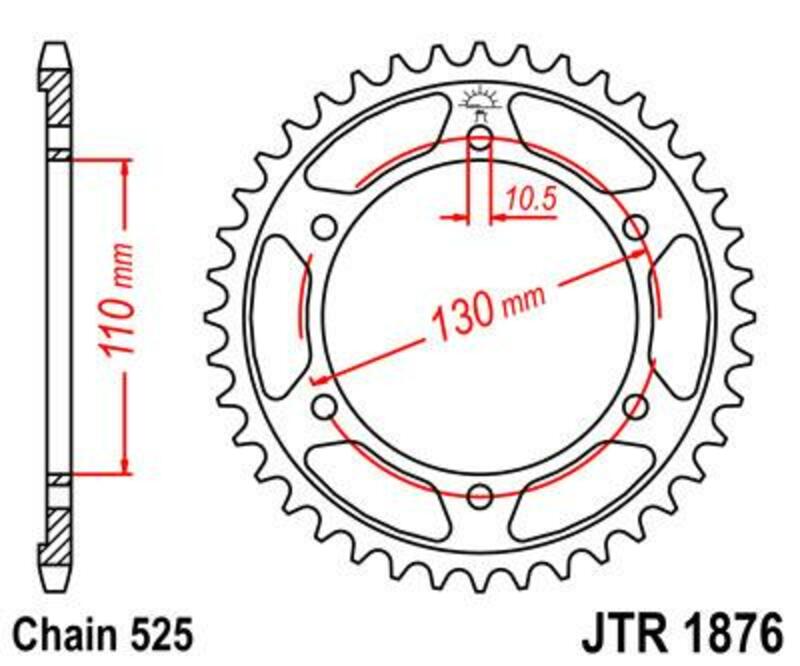 Corona JT SPROCKETS acero estándar 1876 - Paso 525