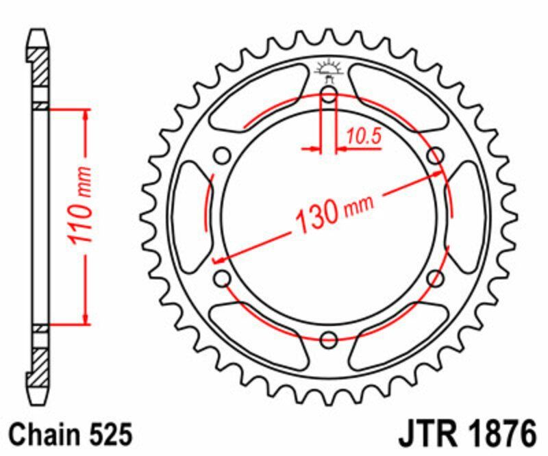 Corona JT SPROCKETS acero estándar 1876 - Paso 525