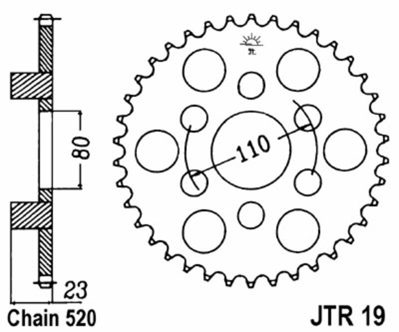 Corona JT SPROCKETS acero estándar 19 - Paso 520