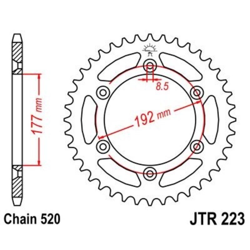 Corona JT SPROCKETS acero estándar 223 - Paso 520