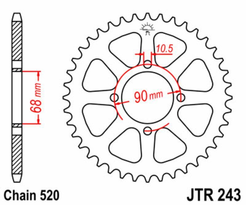 Corona JT SPROCKETS acero estándar 243 - Paso 520