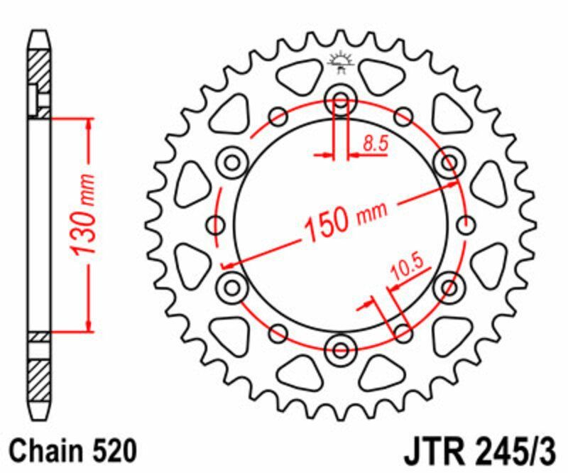 Corona JT SPROCKETS acero estándar 245/3 - Paso 520