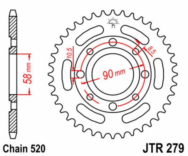 Corona JT SPROCKETS acero estándar 279 - Paso 520
