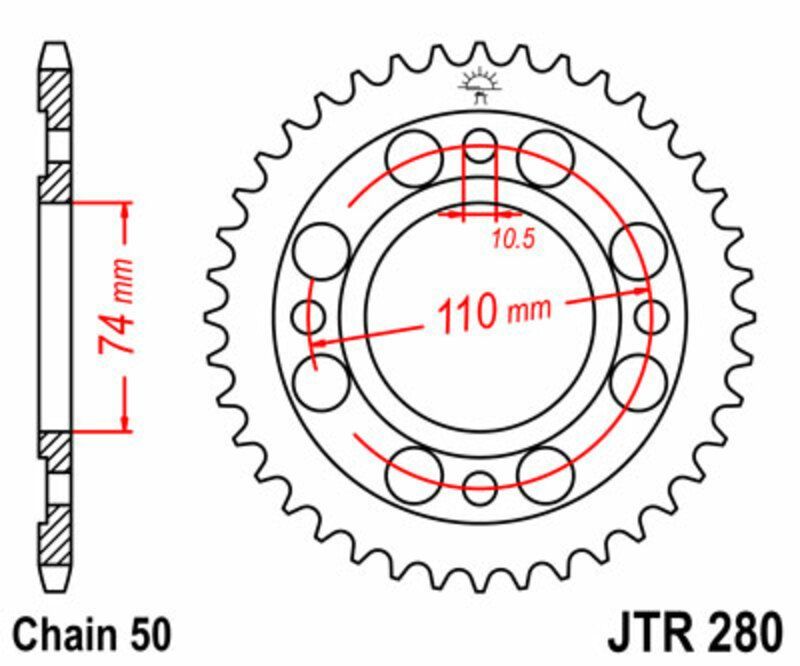 Corona JT SPROCKETS acero estándar 280 - Paso 530