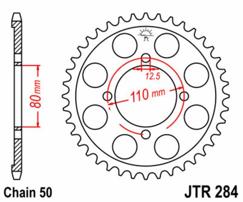 Corona JT SPROCKETS acero estándar 284 - Paso 530