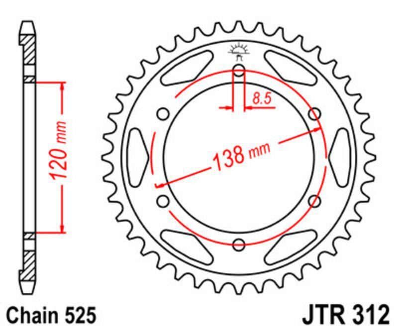 Corona JT SPROCKETS acero estándar 312 - Paso 525