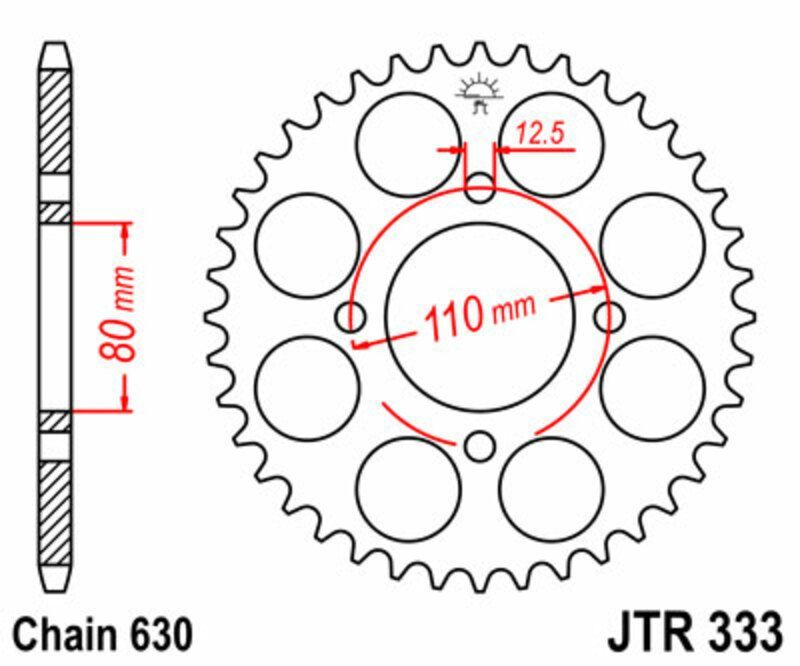 Corona JT SPROCKETS acero estándar 333 - Paso 630