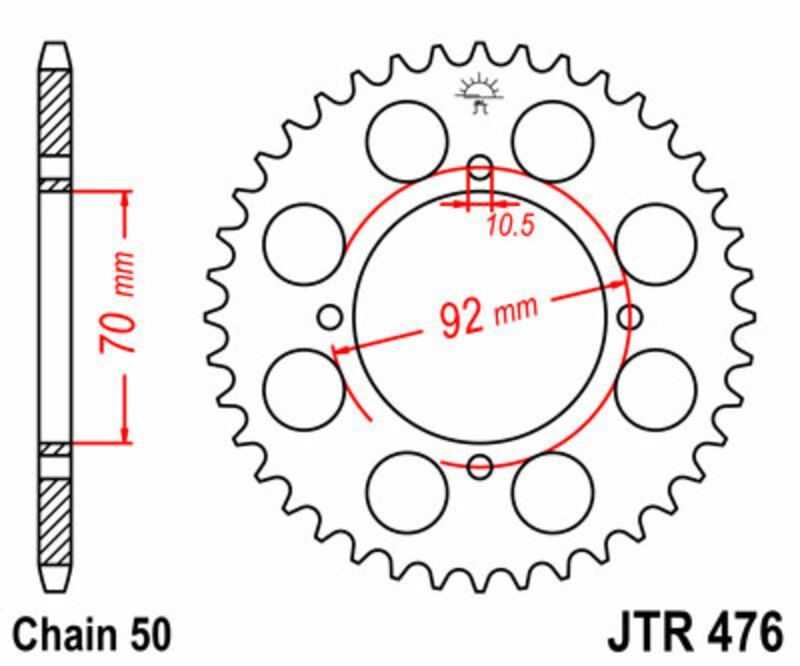 Corona JT SPROCKETS acero estándar 476 - Paso 530