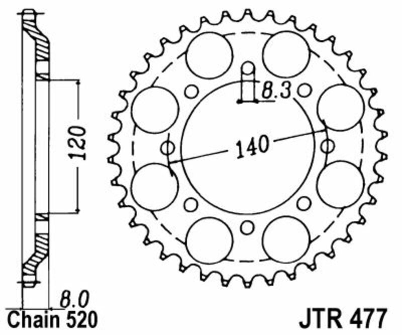 Corona JT SPROCKETS acero estándar 477 - Paso 520