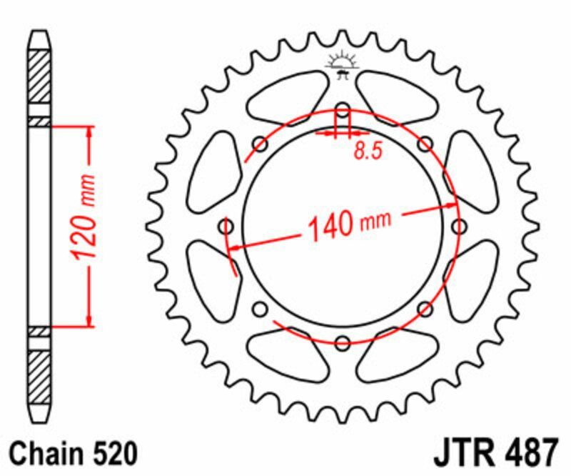 Corona JT SPROCKETS acero estándar 487 - Paso 520