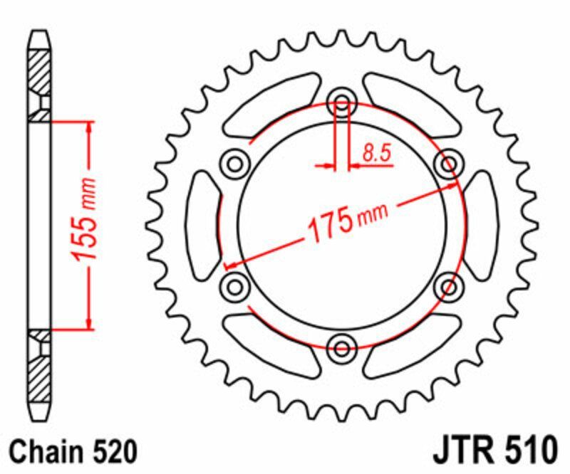 Corona JT SPROCKETS acero estándar 510 - Paso 520