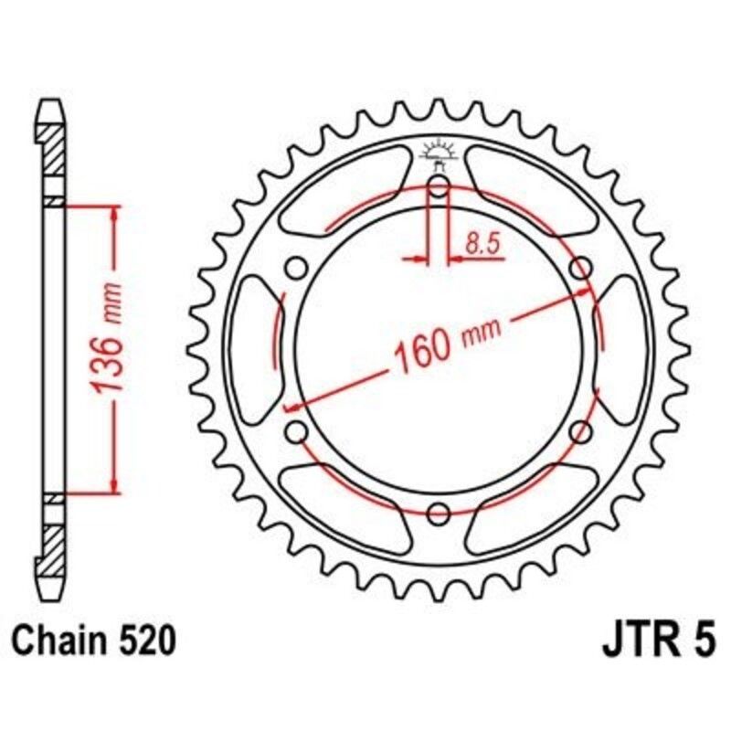 Corona JT 5 de zinc negro con 47 dientes