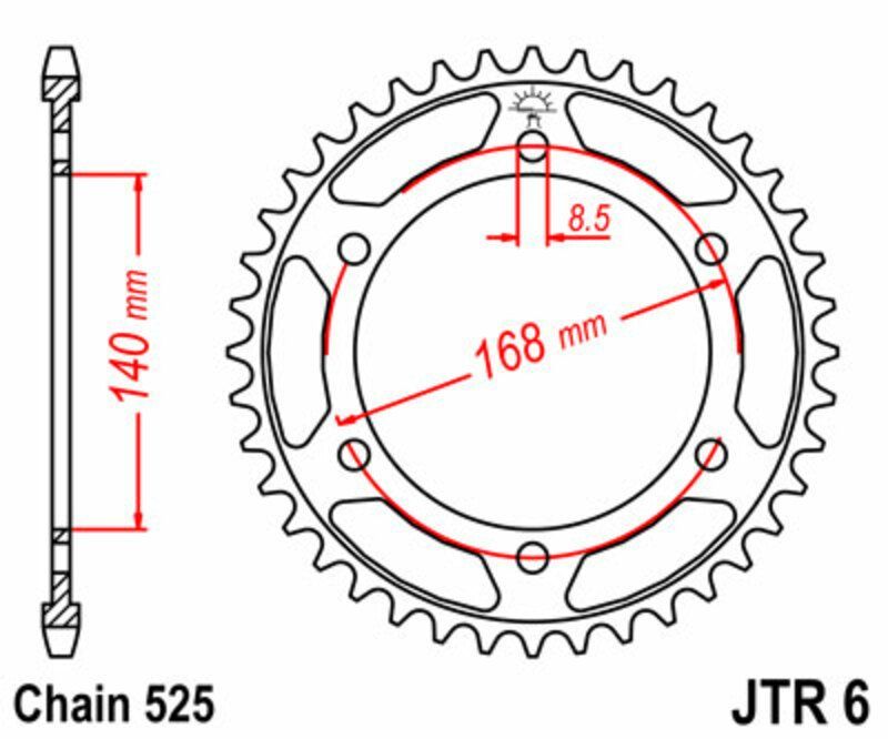 Corona JT SPROCKETS acero estándar 6 - Paso 525