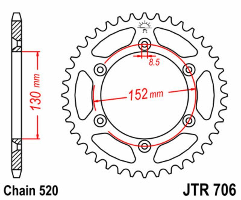 Corona JT SPROCKETS acero estándar 706 - Paso 520