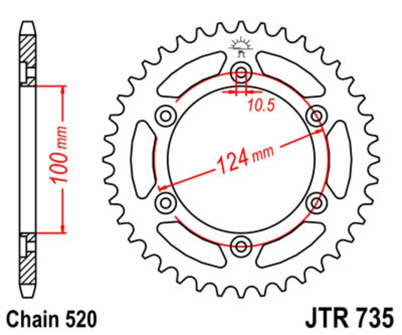 Corona JT SPROCKETS acero estándar 735 - Paso 520