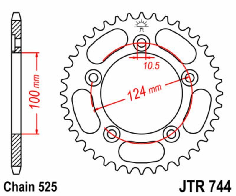 Corona JT SPROCKETS acero estándar 744 - Paso 525