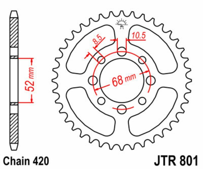 Corona JT SPROCKETS acero estándar 801 - Paso 420