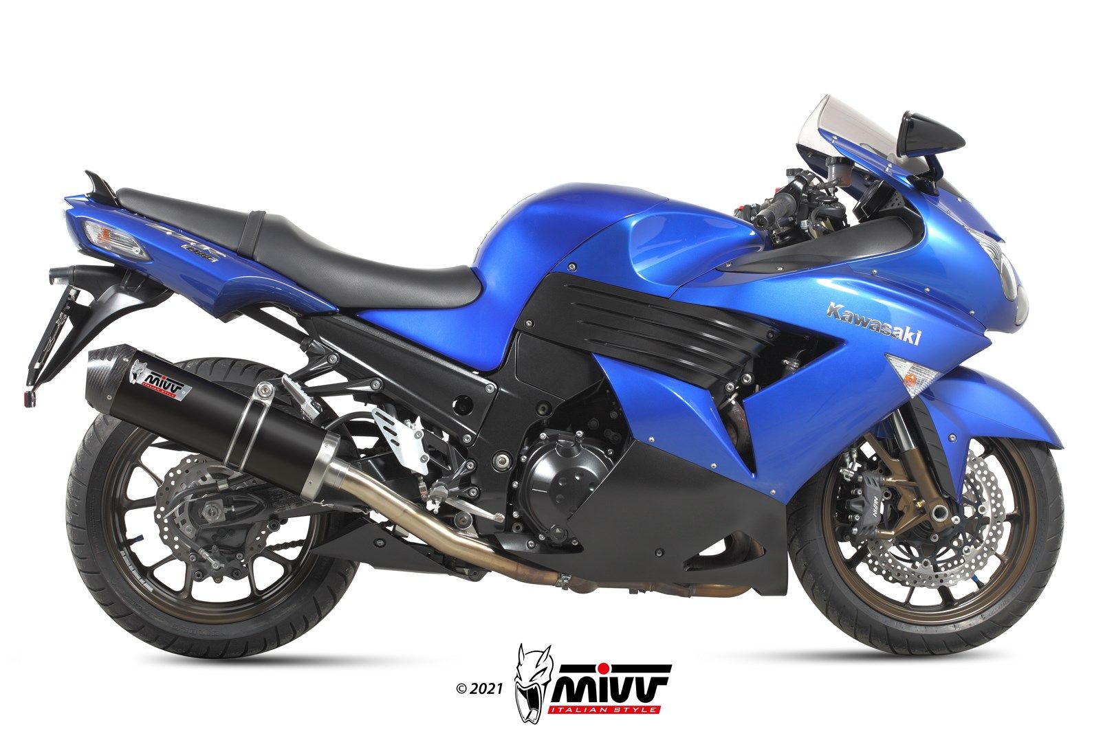 Escape Mivv 2 Oval black con tapa carbono Kawasaki ZZR 1400 2008-11