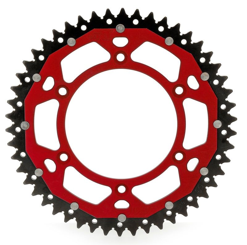 Corona ART doble compuesto (aluminio/acero) ultraligera autolimpiable - 51 dientes, paso 520, Roja