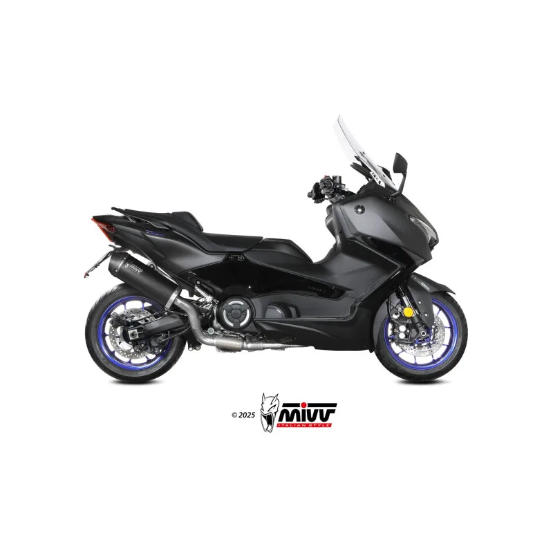 Mivv Escape Completo 2x1 OVAL BLACK con Tapa de Carbono YAMAHA T-MAX 560 2025-26 (+CAT)