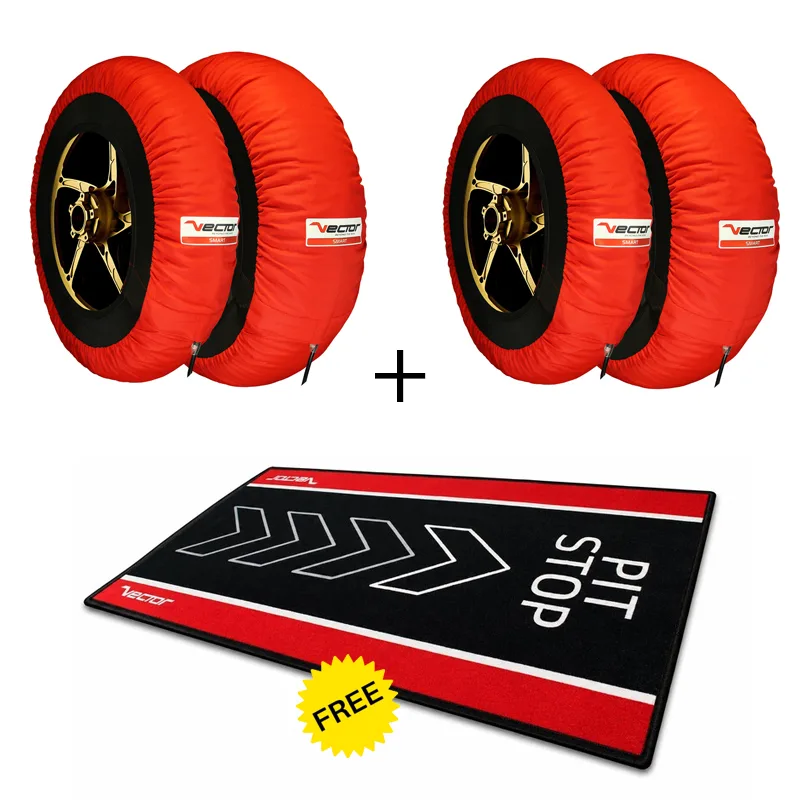 Kit 2 juegos de calentadores de neumáticos VECTOR Smart 120/190 Rojo y alfombra paddock Pit Stop de regalo