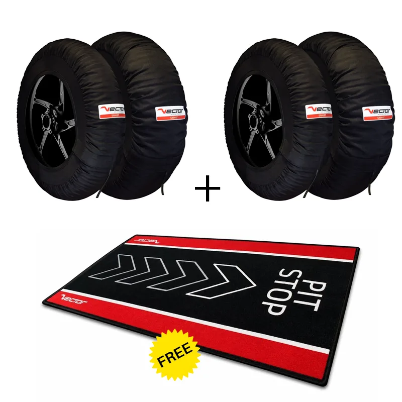 Kit 2 juegos de calentadores de neumáticos Smart 110/120 VECTOR y alfombra paddock Pit Stop de regalo