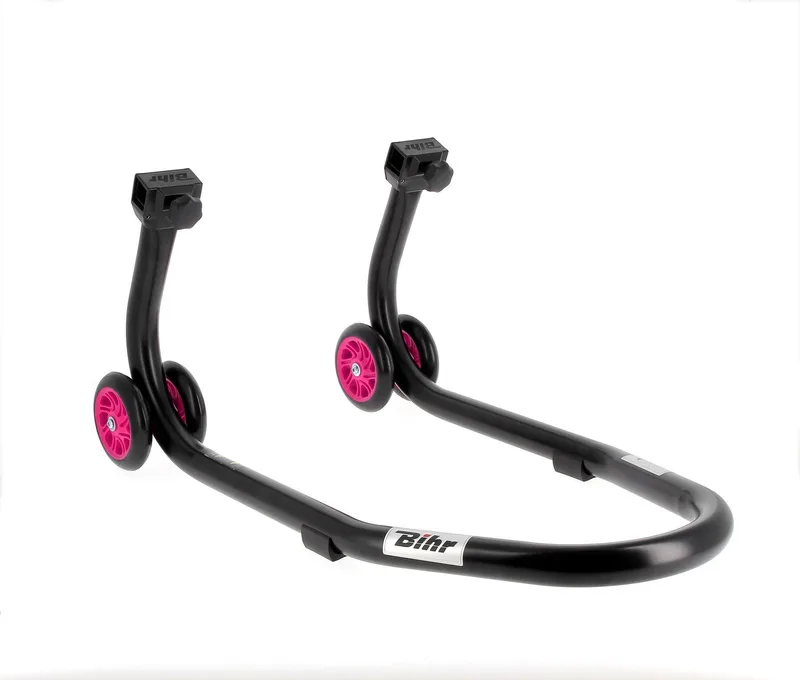 Caballete delantero BIHR Home Track color negro mate y ruedas rosas