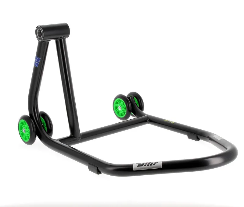 Caballete monobrazo izquierdo BIHR Home Track color negro mate y ruedas verdes