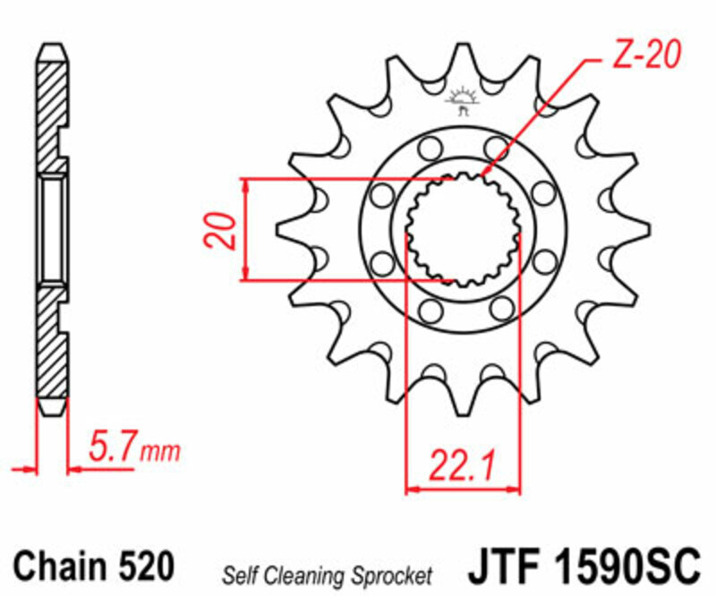 Piñón JT SPROCKETS acero autolimpiable 1590 - Paso 520