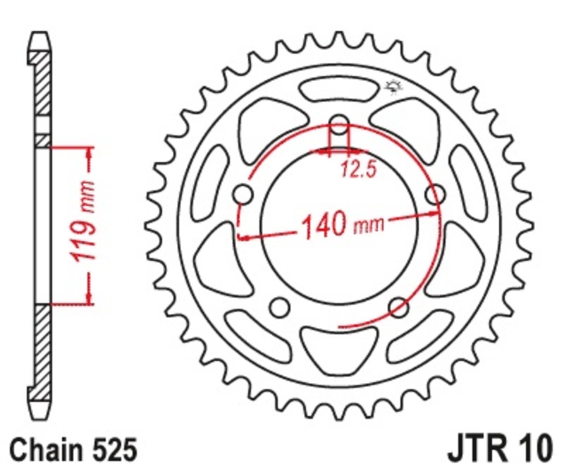 Corona JT 10 de acero con 47 dientes