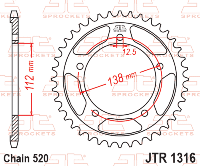Corona JT SPROCKETS acero estándar 1316 - Paso 520