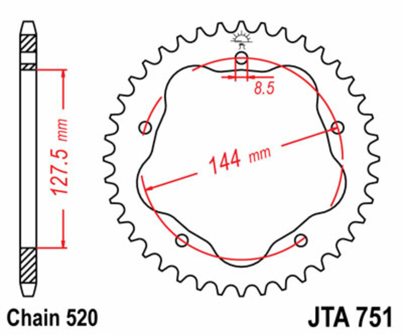 Corona JT SPROCKETS acero estándar 751 - Paso 520 - Requiere portacoronas JT SPROCKETS