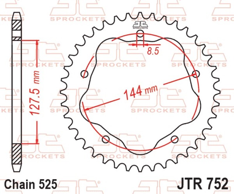 Corona JT SPROCKETS acero estándar 752 - Paso 525 - Requiere portacoronas JT SPROCKETS