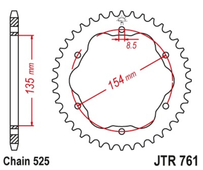 Corona JT SPROCKETS acero estándar 761 - Paso 525 - Requiere portacoronas JT SPROCKETS
