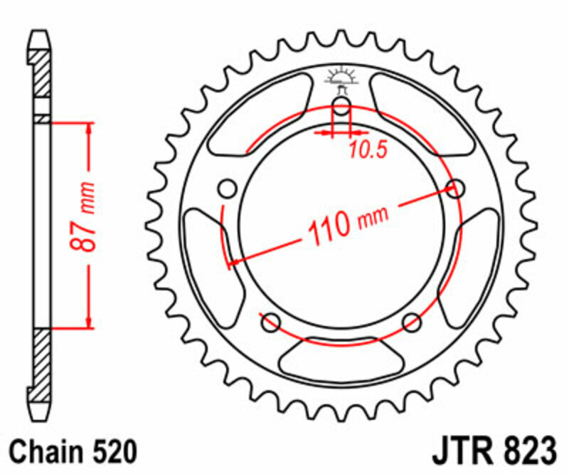 Corona JT SPROCKETS acero estándar 823 - Paso 520
