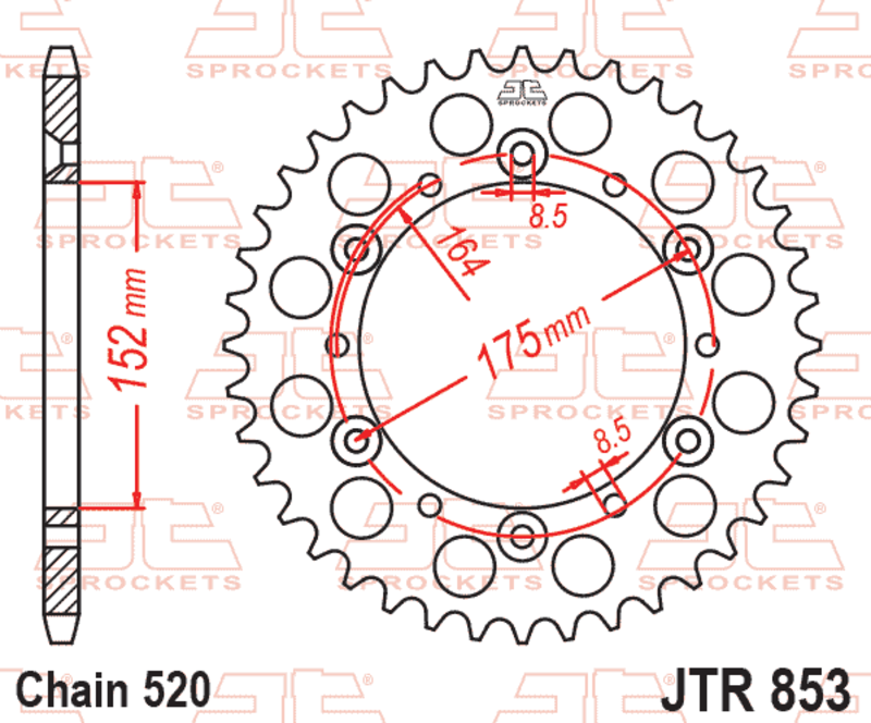 Corona JT SPROCKETS acero estándar 853 - Paso 520