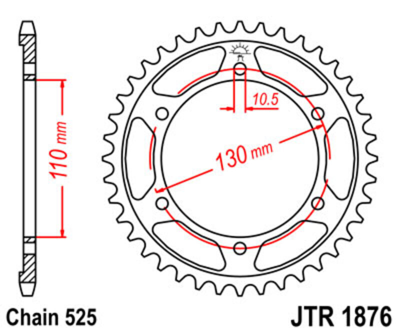 Corona JT SPROCKETS acero estándar 1876 - Paso 525