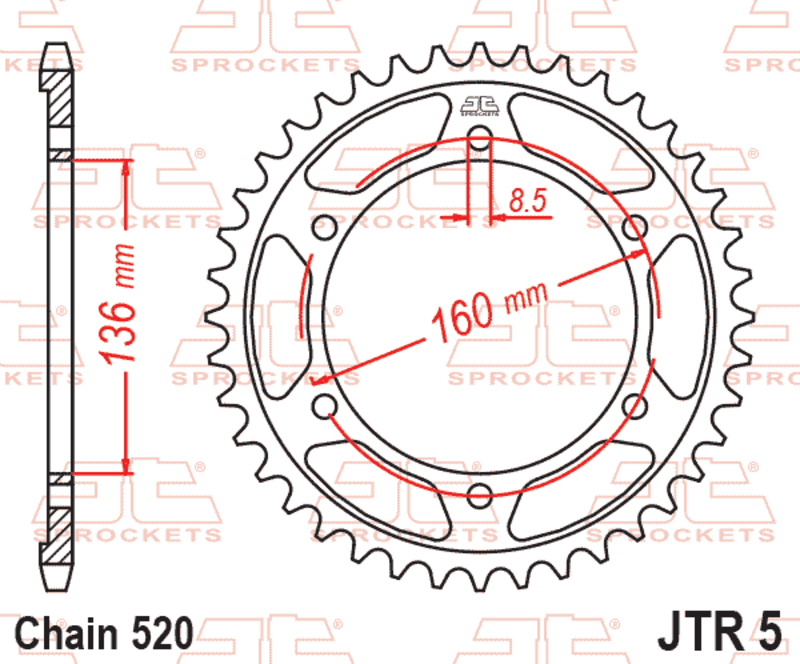 Corona JT SPROCKETS acero estándar 5 - Paso 520