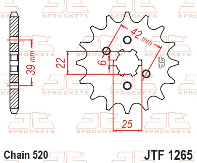 Piñón JT SPROCKETS acero estándar 1265 - Paso 520