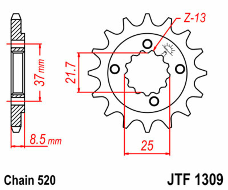 Piñón JT SPROCKETS acero estándar 1309 - Paso 520
