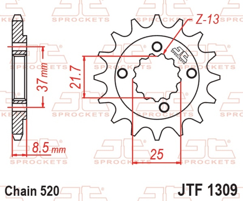 Piñón JT SPROCKETS acero estándar 1309 - Paso 520