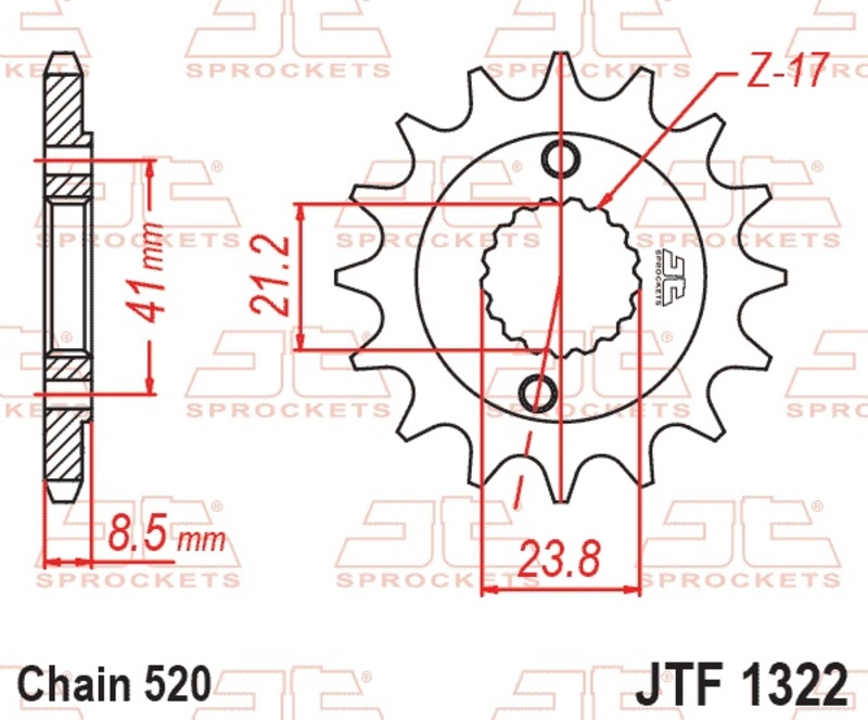 Piñón JT SPROCKETS acero estándar 1322 - Paso 520