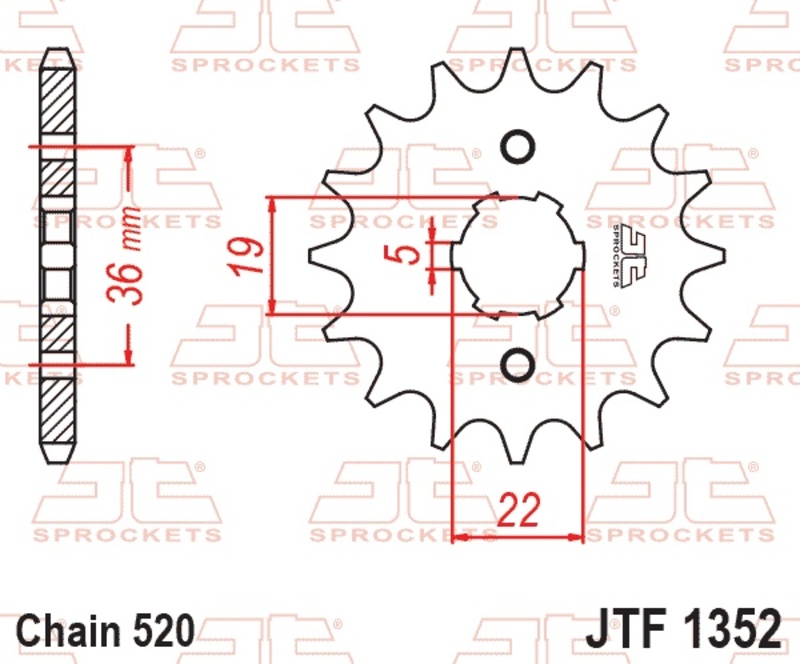 Piñón JT SPROCKETS acero estándar 1352 - Paso 520