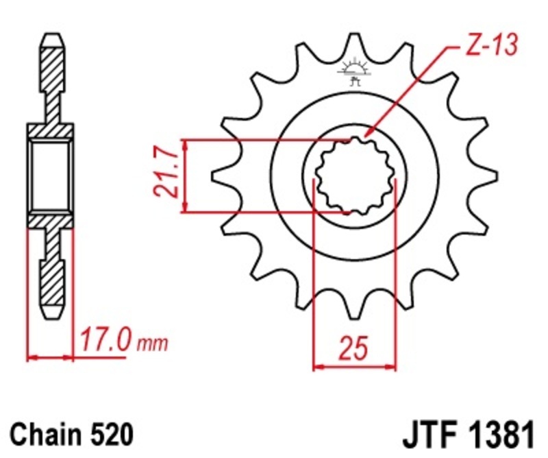 Piñón JT SPROCKETS acero estándar 1381 - Paso 520