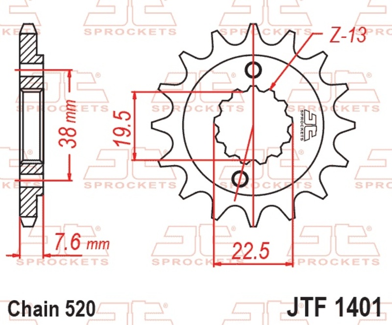 Piñón JT SPROCKETS acero estándar 1401 - Paso 520