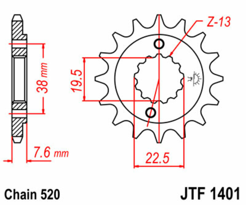 Piñón JT SPROCKETS acero estándar 1401 - Paso 520