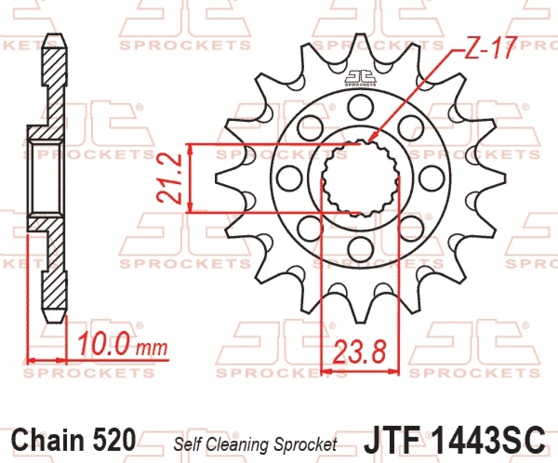 Piñón JT SPROCKETS acero autolimpiable 1443 - Paso 520
