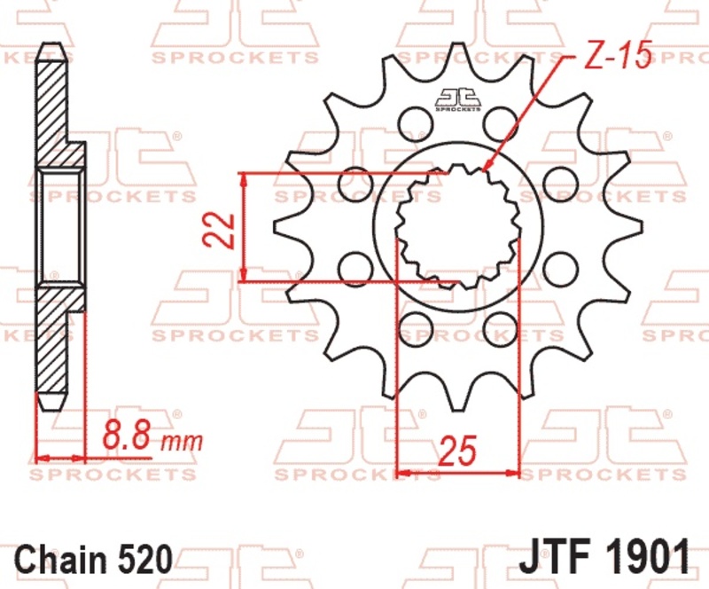 Piñón JT SPROCKETS acero estándar 1901 - Paso 520