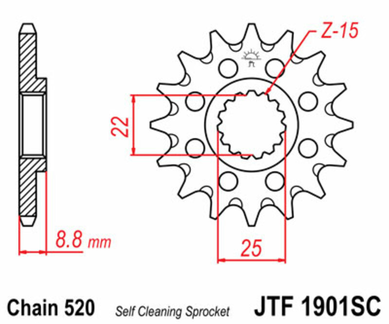 Piñón JT SPROCKETS acero autolimpiable 1901 - Paso 520