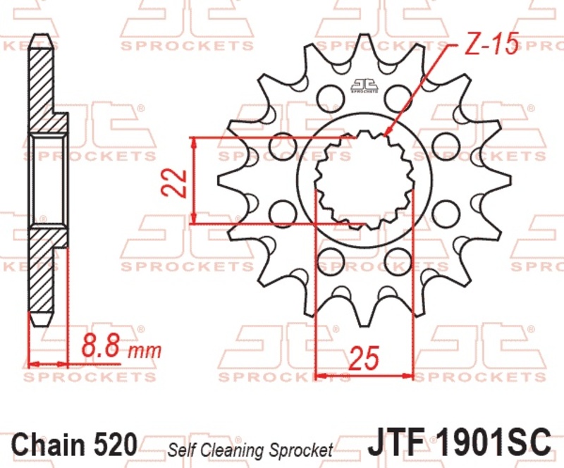 Piñón JT SPROCKETS acero autolimpiable 1901 - Paso 520